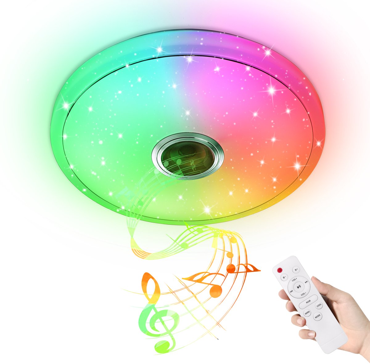 36W LED-plafondlamp, dimbaar, RGB-kleurverandering, met Bluetooth-luidspreker, afstandsbediening en app-bediening, muziekweergavelamp voor woonkamer en slaapkamer NAIZY