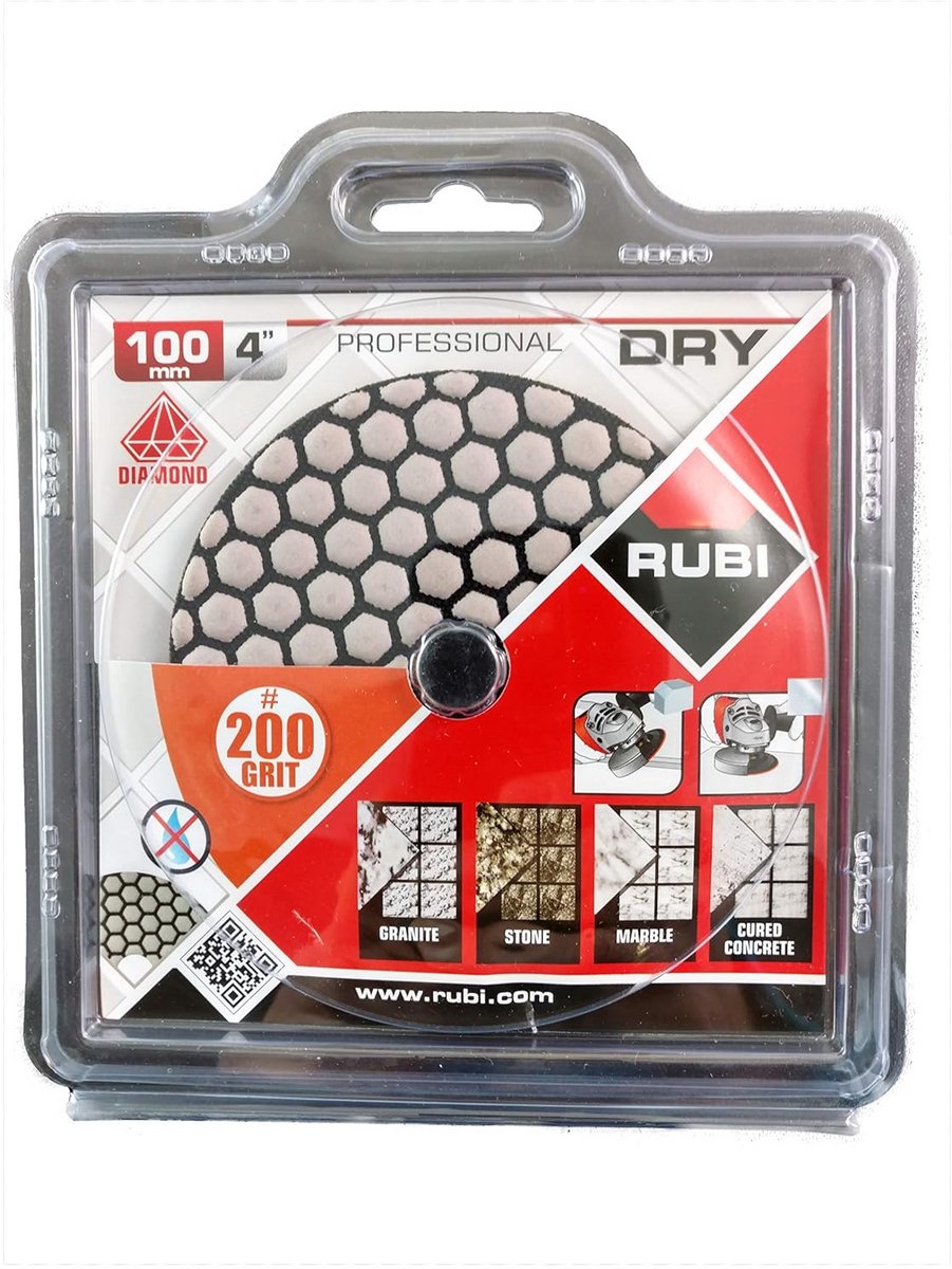 Diamant Schuurpad voor Droog Polijsten - Ø 100 mm - Klittenband - M14 Schroefdraad - Korrel 200