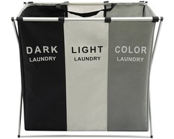 Linkforu - Oxford Stoffen Wasmanden - Sorteerder - Wasboxen – Opvouwbaar – 138 Liter - 3 Delig – 3 kleuren - Zwart- Beige – Grijs