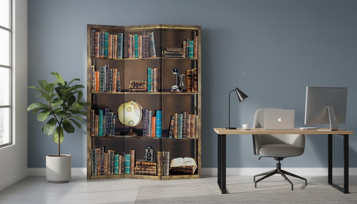 Boekenkast Print Kamerscherm 3 Panelen – Casa Velluto Oriental Screen 120x180 cm – Dubbelzijdig Canvas Scheidingswand met Houten Frame, Decoratieve Oosterse, Privacy Scherm voor Woonkamer, Slaapkamer en Kantoor – Veelkleurig