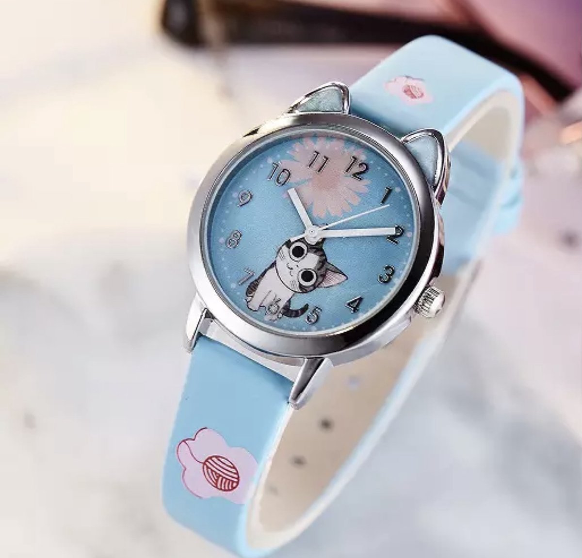 12Getit Poezen oortjes kinderhorloge blauw