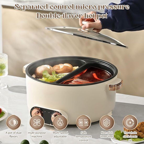 Elektrische Hotpot met Grillplaat 2-in-1 – 5,5L 1600W Elektrische Pot & BBQ Grill, Rookvrij met Deksel, Grote Hotpot Grillpan voor Tafelgebruik — afbeelding 4