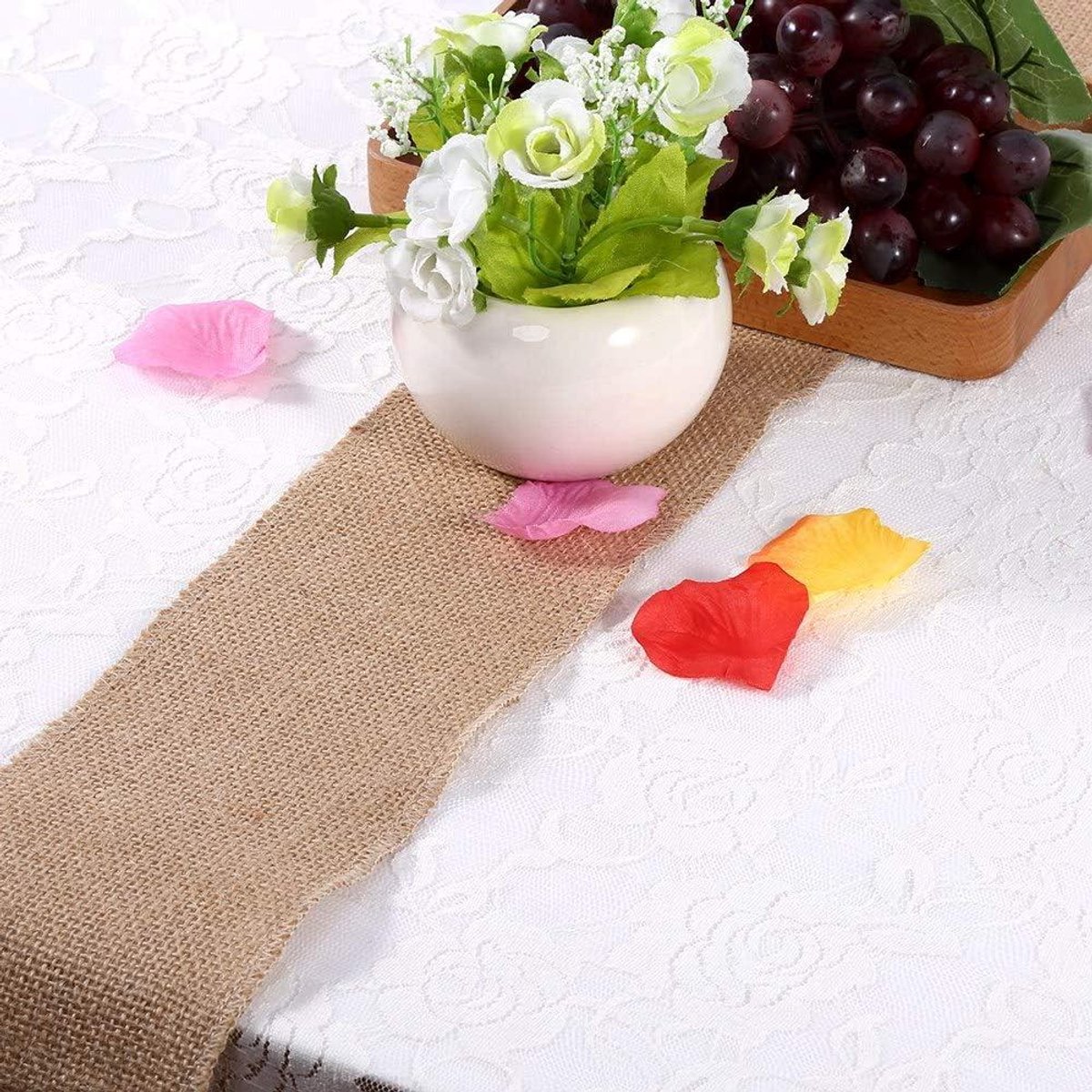 Jute tafelloper rol voor bruiloft en kerstfeest decoratie, natuurlijke look - 75 cm