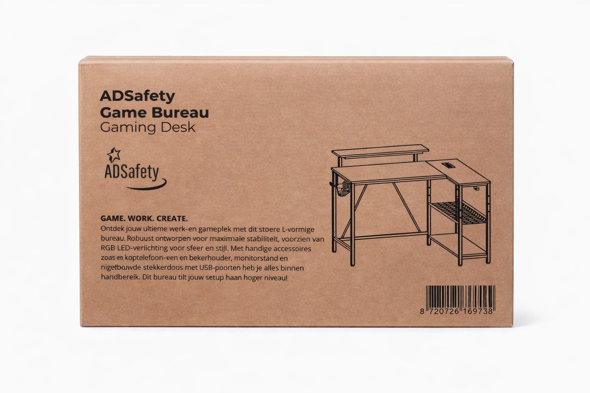 ADSafety L-Vormig Hoekbureau - 107x80x76 cm - Game Bureau met LED verlichting - Zwart Carbon - Gaming Bureau - Bureautafel - Computertafel thumbnail 8