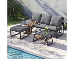 HAUSS SPOLE Loungeset Hoekbank Met Tafel En Voetenbank - Flexibel Te Plaatsen Voor Tuin En Balkon - Polyester - Grijs