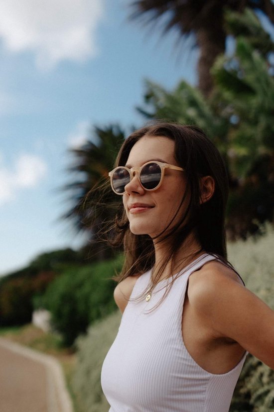 6167 Solo-Solis Ronde Zonnebril | Bruine Lens | Beige Montuur | Carnavalsbril | Zonnebril Dames & Heren |Festival & Rave Bril | Retro & Trendy | Fashion Eyewear | Party & Outdoor Bril | UV400 | Inclusief Brillen Sleeve & Brillendoek — afbeelding 2