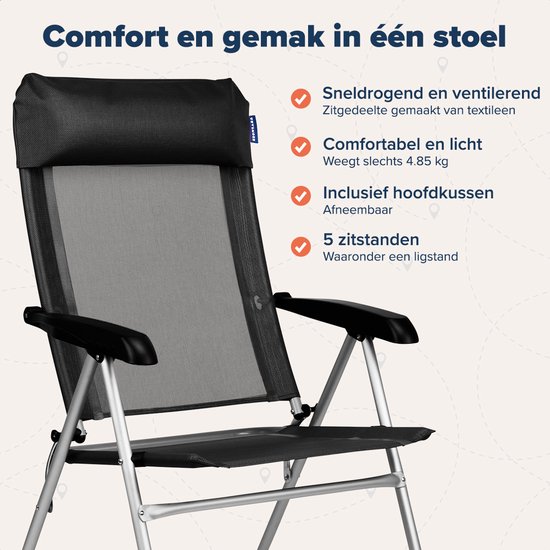 TRVLMORE Campingstoelen - Opvouwbaar - 2-Pack - 110KG Draagvermogen - Verstelbaar - Klapstoel - Visstoel - Kampeerstoel - Vouwstoel - Zwart van Merkloos — afbeelding 3