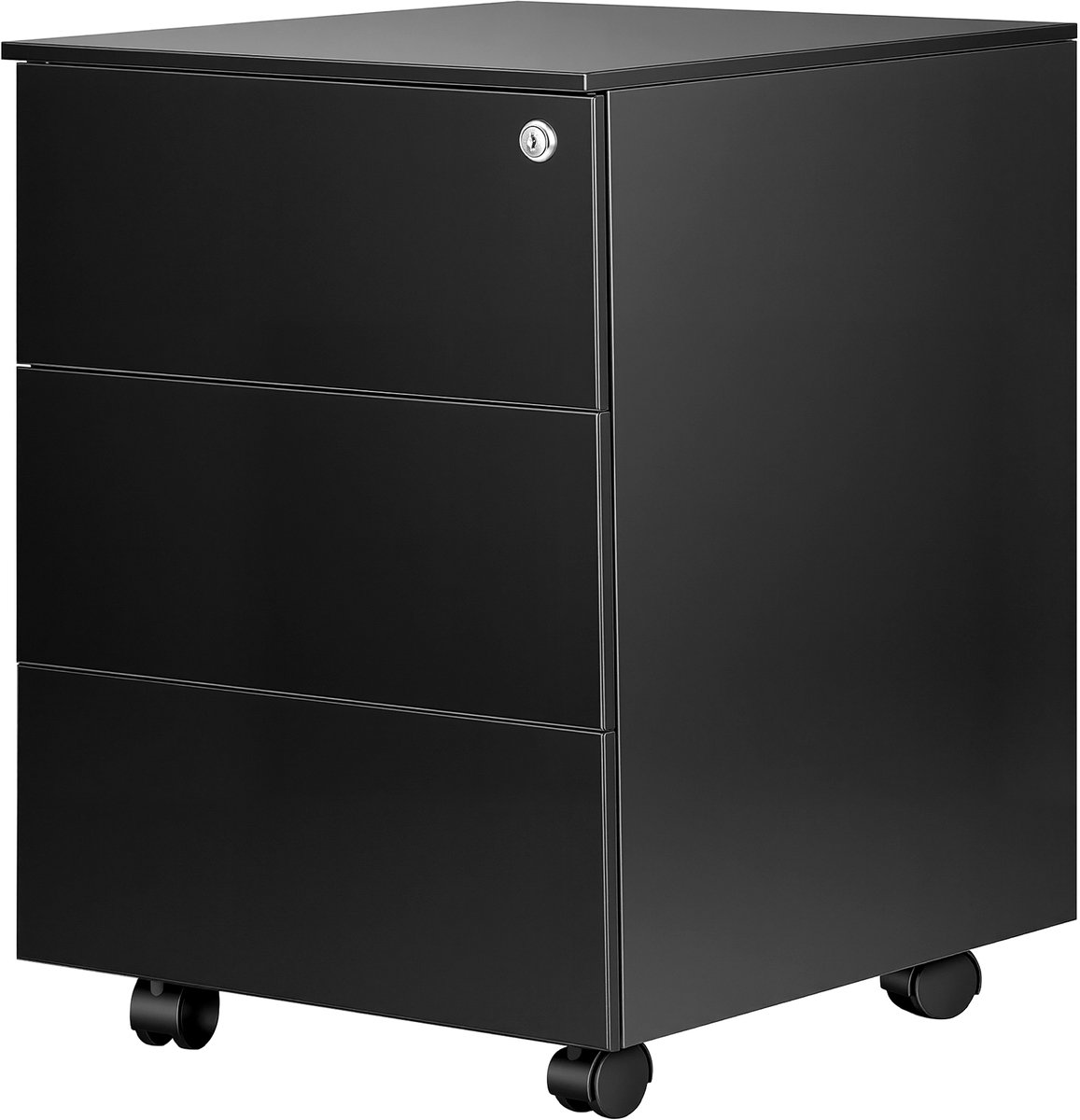 xDays Ladeblok Zwart Metaal met Slot en Wieltjes – 3 Lades – 55 x 45 x 39 cm – Verrijdbare Archiefkast voor Thuiswerk & Kantoor