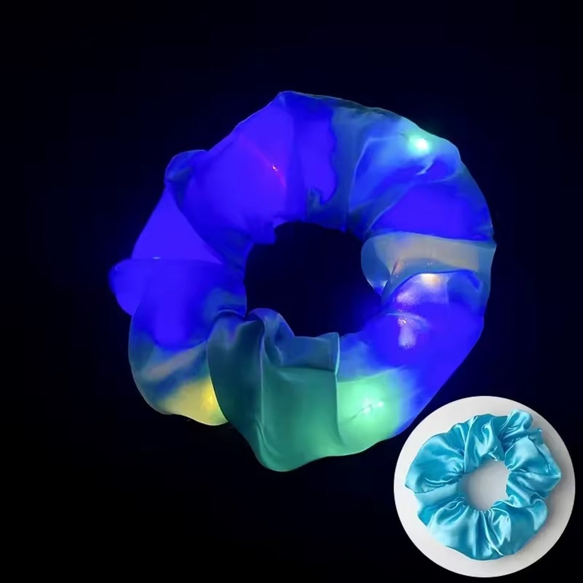 Lichtgevende Scrunchie Haarband – Lichtblauw met Gekleurde LED-lichtjes