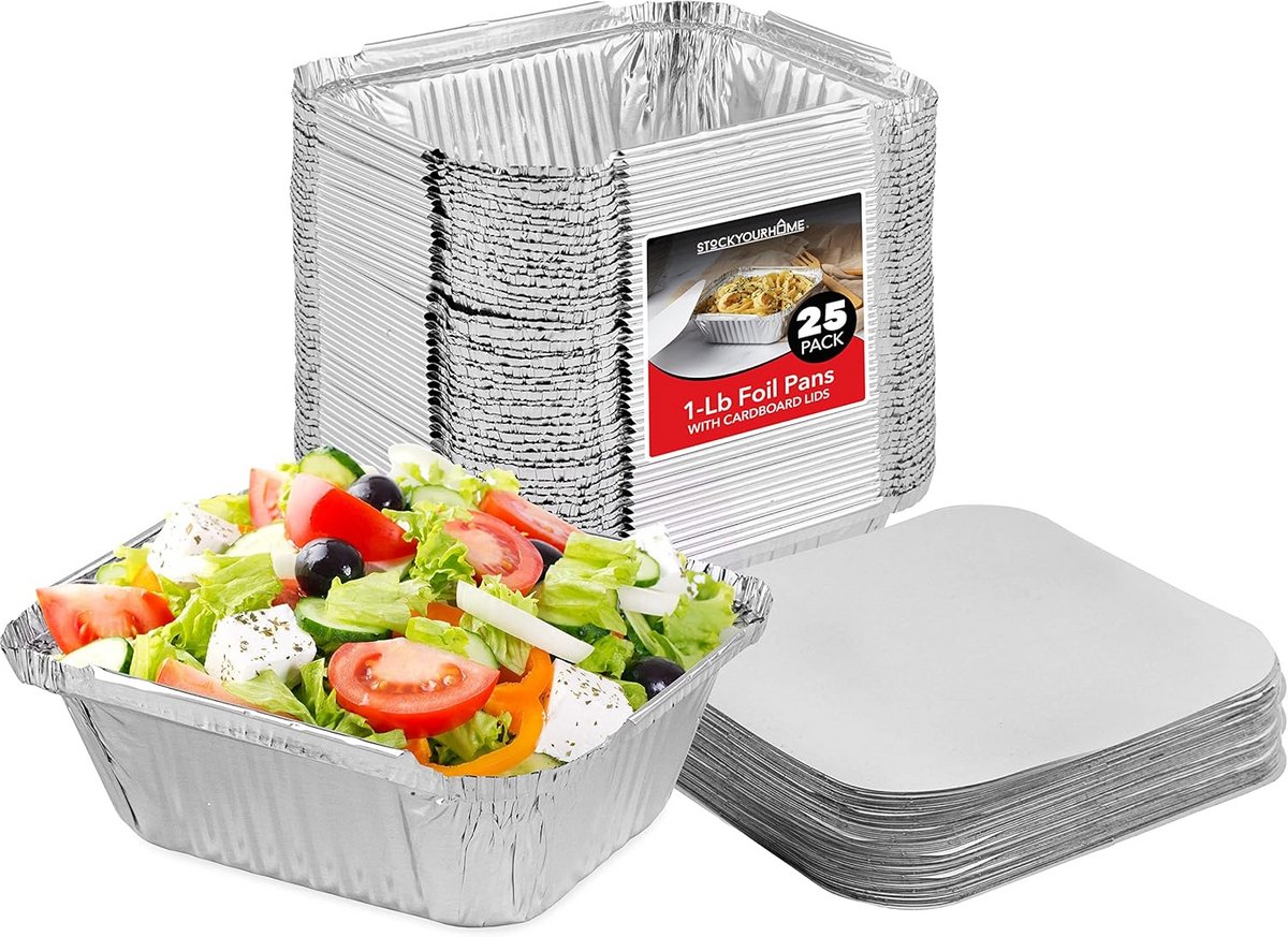 Set van 25 Aluminium Wegwerpschaaltjes met Deksel voor Oven en Vriezer