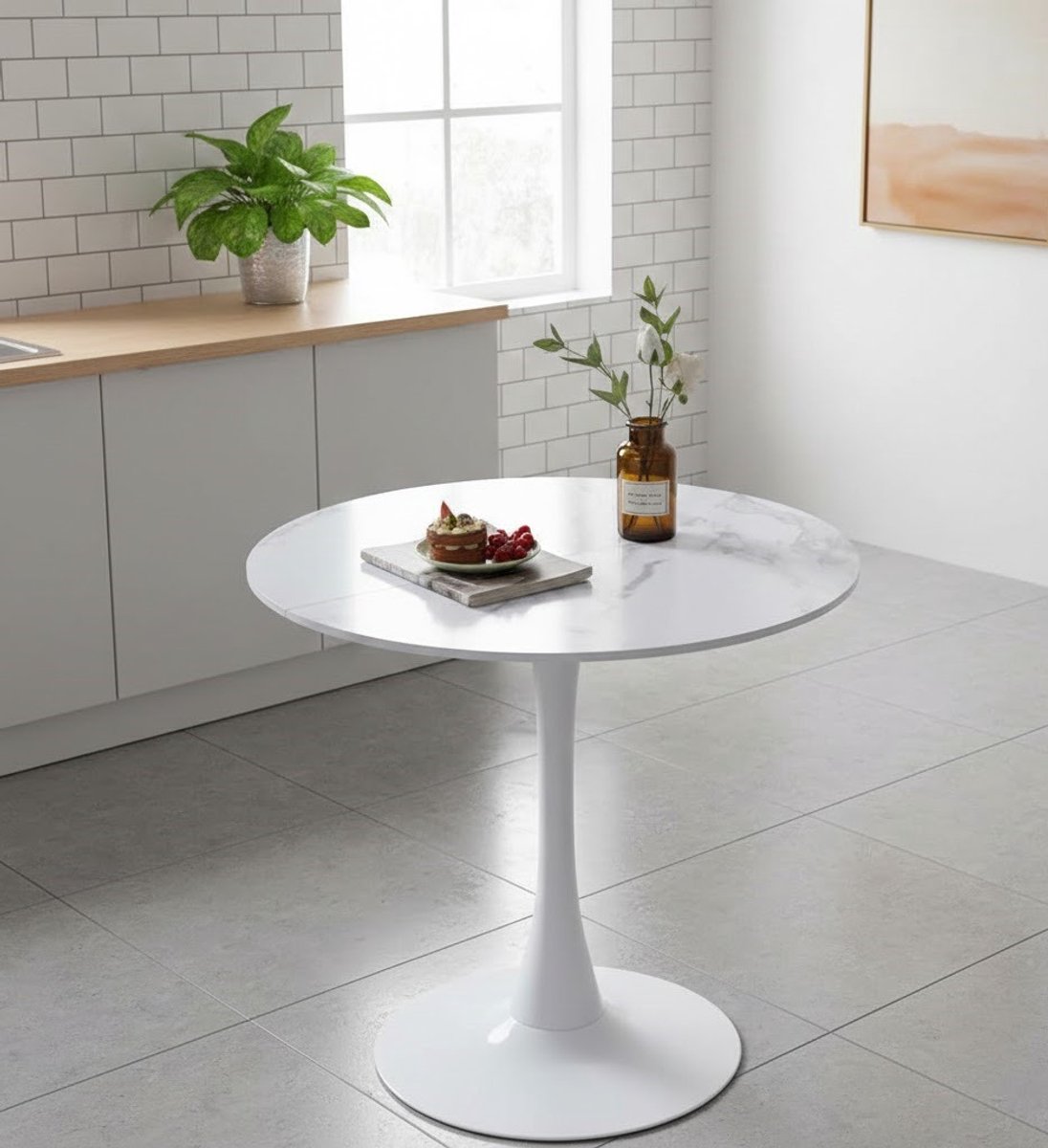 Scandinavische Ronde Eettafel 80 cm - Modern Marmerlook Tafelblad - Compacte Design Tafel voor 2-4 Personen Merk: Casa Serena – 80 cm – Casa Dorada
