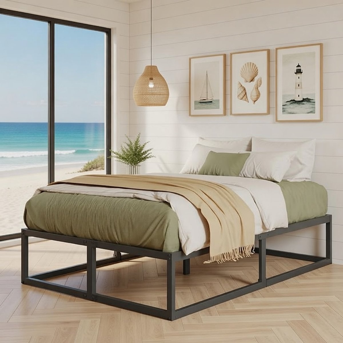 Luxor Metalen Bedframe 160x200 cm - Tweepersoonsbed Zwart met lattenbodem, Geluidsarm, Stabiel, Extra Opbergruimte, Modern Design, Eenvoudige Montage Casa Serena