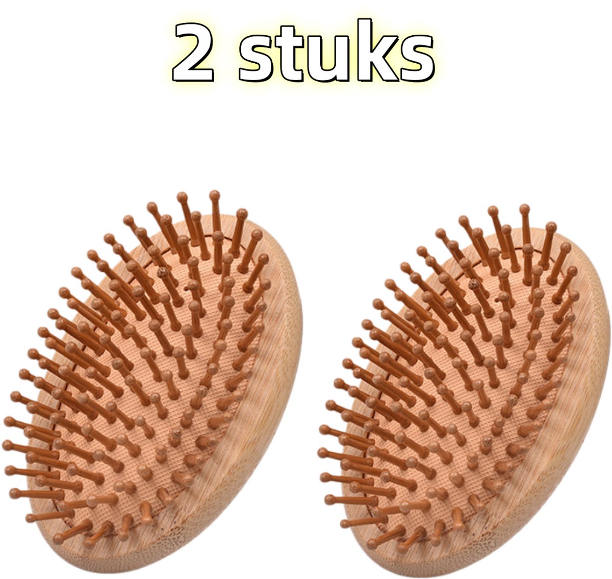 2-delige set - Kam - Dessertkam - Bamboe/houten kam - Hoofdmassagekam - Geschikt voor het stylen van dameshaar en thuisgebruik (voor het krullen van haar) - 10,5 cm * 6,8 cm * 3,5 cm - Houtkleur
