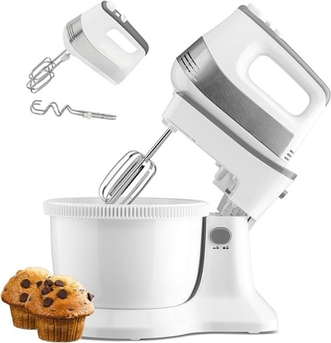 MIRA® Mixer met Mengkom - Keukenmachine - Mixer - 6 Liter Mengkom - Wit/Grijs - 31cm x 21cm x 36cm