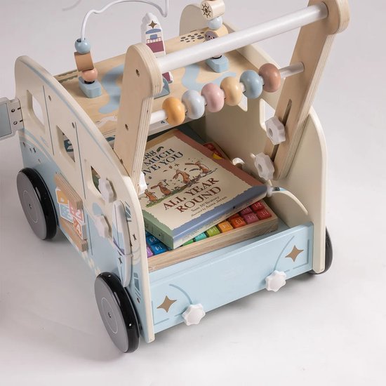 Robotime - ROBUD Houten Baby Loopwagentje - Duurzaam Gelakt Hout - Vakantiebus Thema - Voor Peuters 10Ma+ van Robotime — afbeelding 4