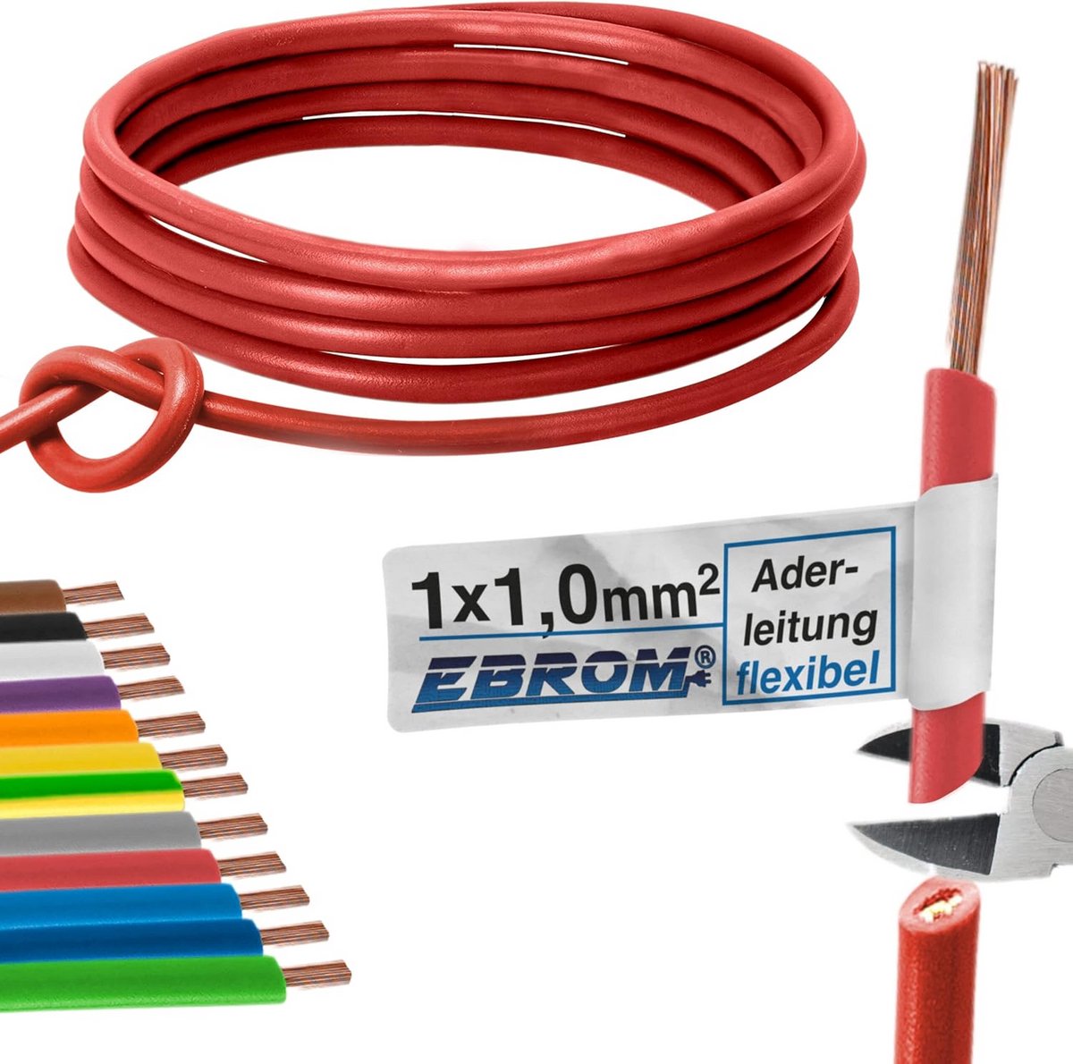 Flexibele PVC Installatiedraad H05V-K 1mm2 Rood - Meters op Maat