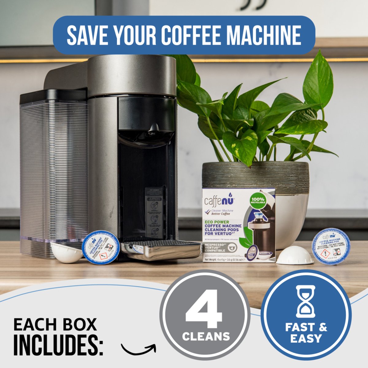 Caffenu Reinigingscups voor Nespresso Vertuo - 4 Reinigingscapsules - Koffiemachine Reiniger - Verbetert Smaak & Levensduur Koffiezetapparaat thumbnail 5