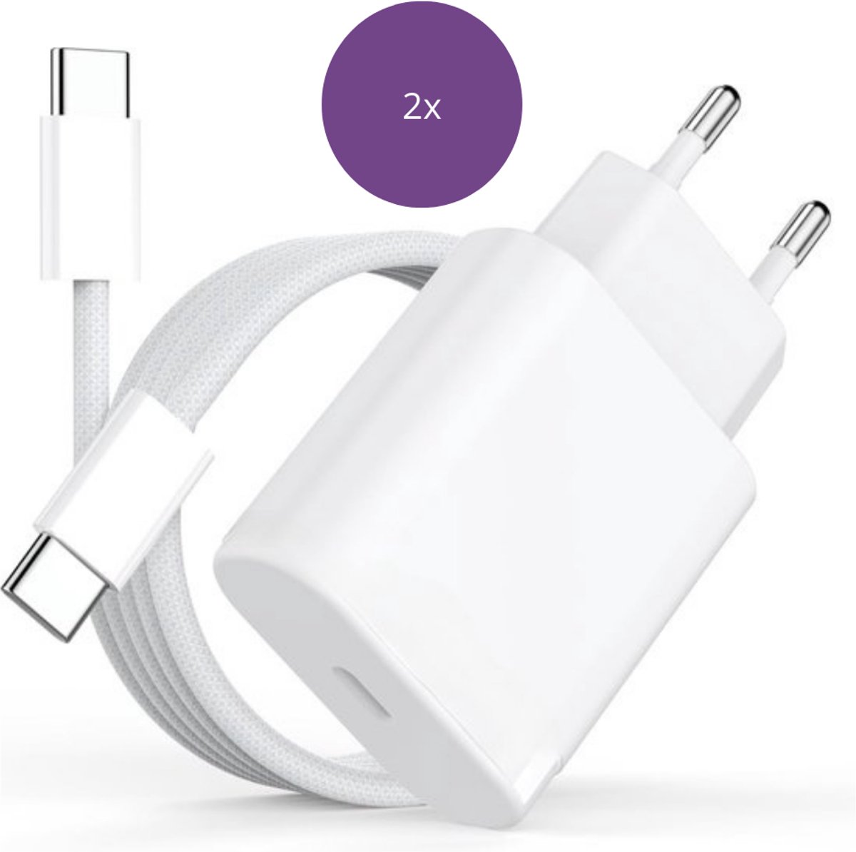 Viewr 2x 20W USB C Adapter + USB C naar USB C Kabel - 1 Meter - Oplader Lader Stekker Kabels Oplaadkabel - 2 Stuks