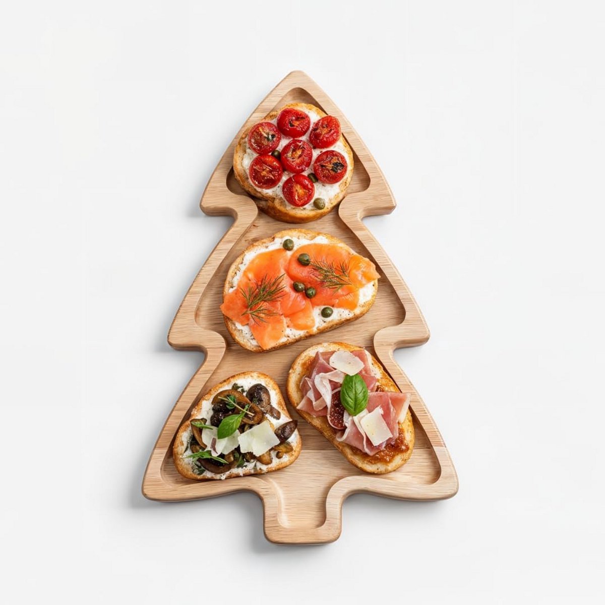 Houten Borrelplank Kerstboom Vorm - Serveerplank en Aperitief Schaal van Beukenhout