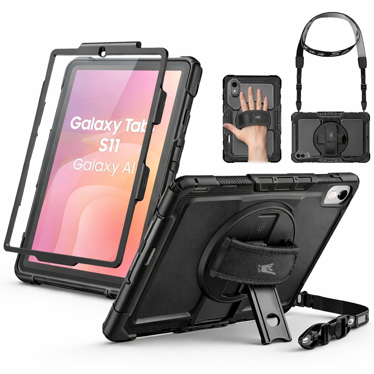 Geschikt voor Samsung Galaxy Tab S11 – AtlasGuard tablet hoes met screenprotector – Zwart