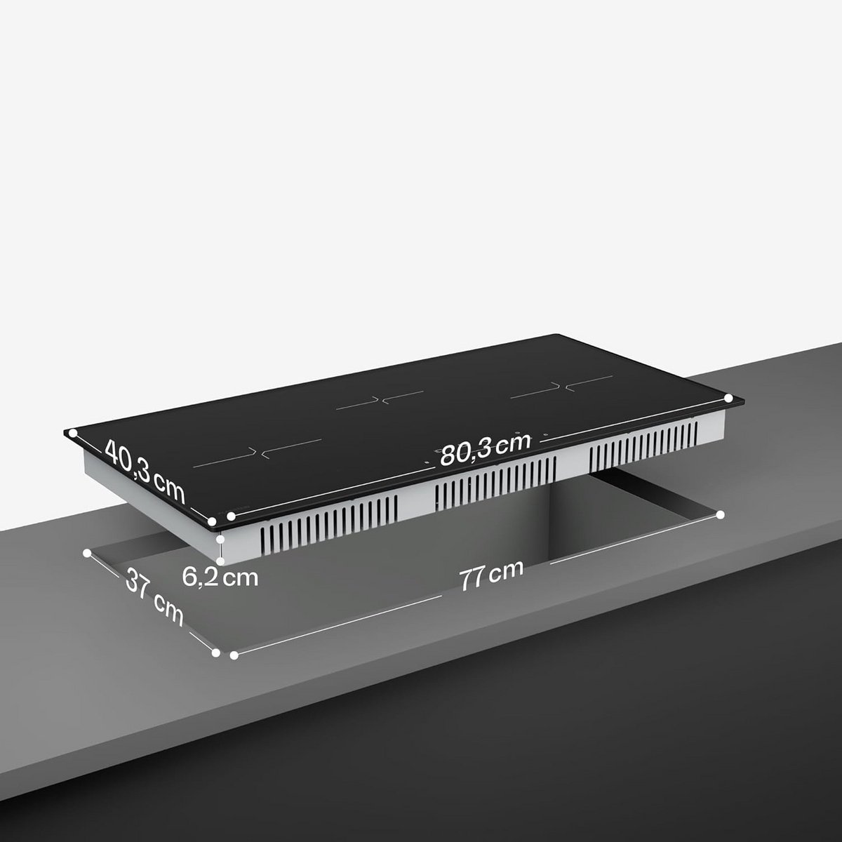 Inbouwkookplaat Inductie 80 cm - 3 Zones - 5500W Vermogen - Touch Control met Timer