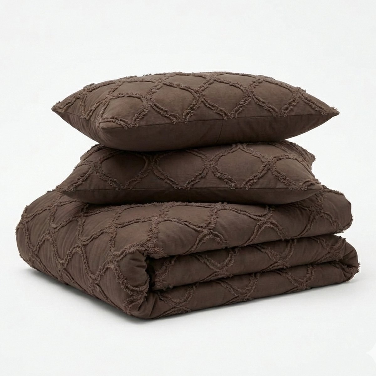 Decoware Dekbed zonder Overtrek 240x200 cm - Easy Tufted Curve Bruin - Hoesloos Dekbed Wasbaar - Incl. Kussensloop - All Season - Lits-jumeaux