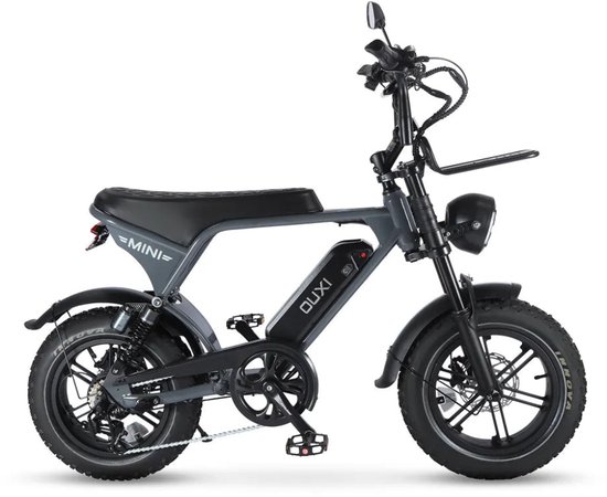 Elektrische fatbike 16 inch OUXI V8 Ultra Mini, 250W motor, 50 km actieradius, 7 versnellingen, vering, schijfremmen, grijs