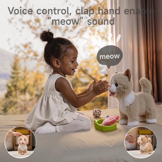 Interactieve Pluche Kat met Afstandsbediening - Wandelende Speelgoedkat voor Kinderen - Loopt, Miauwt en Kwispelt - Elektrisch Huisdier met Accessoires - Zacht Knuffeldier Cadeau van Merkloos — afbeelding 5