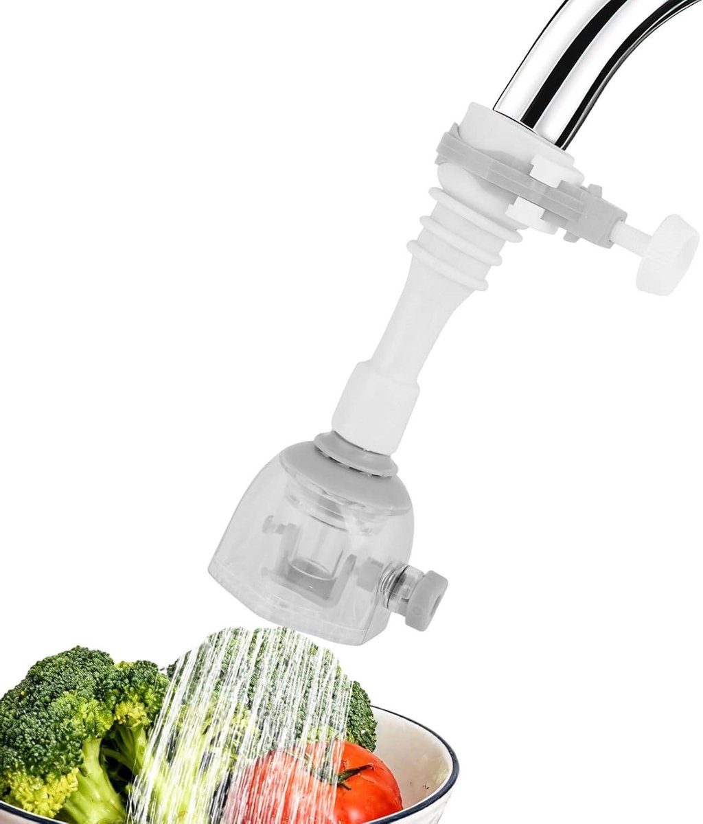 Spatbestendige kraanverlenger met verstelbare lengte voor keukenkraan - grijs, waterbesparend, keukengadget.