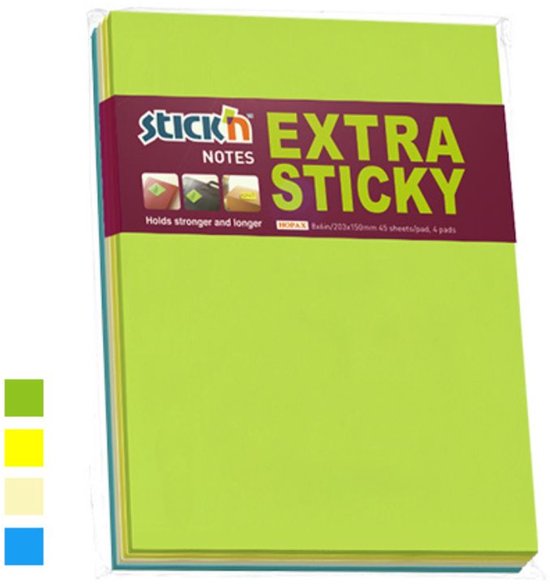 Verpakking met 4 extra plakkerige memoblaadjes, 203x152mm, in de kleur groen.