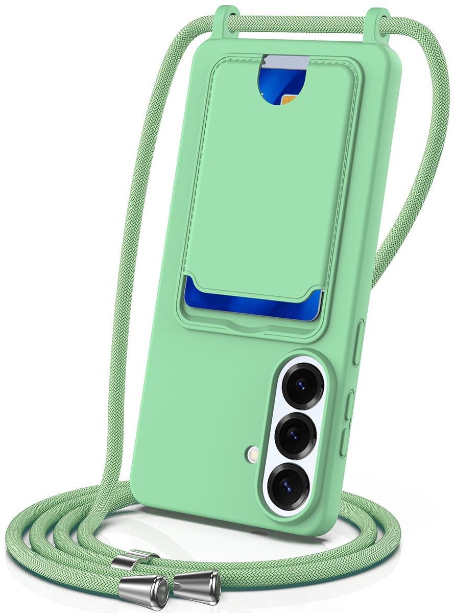 Mobigear Telefoonhoesje geschikt voor Samsung Galaxy S26 Plus Siliconen met Kaarthouder | Mobigear Lanyard Card Hoesje met koord en Pasjeshouder | Kaarthouder voor 1 Pasje | hoesje met koord Telefoonhoesje voor Pinpas / OV Kaart / Rijbewijs - Groen