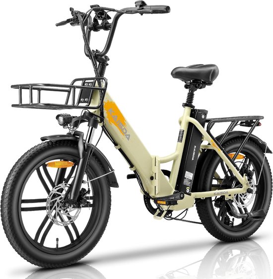 20 inch vouwbare elektrische fatbike 250W motor, dubbele 36V 20.8Ah accu, 140 km actieradius, Shimano 7 versnellingen, schijfremmen
