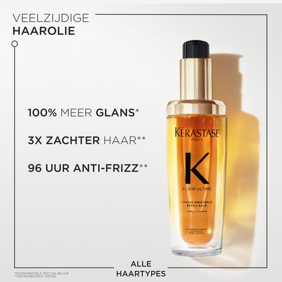 Kérastase Elixir Ultime L'Huile Originale Navulbare Haarolie + Cadeau - Voor Intense Voeding, Glans, Anti-frizz & Hittebescherming - Elixir Ultime Olie 75ml + Chronologiste Haarmasker 75ml Cadeau