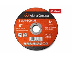 Alpha Omega® Slijpschijven - 50 stuks – 125x1.0x22.23mm – WA60 TBF 41 – Max 12200RPM – Doorslijpschijf voor Metaal en RVS