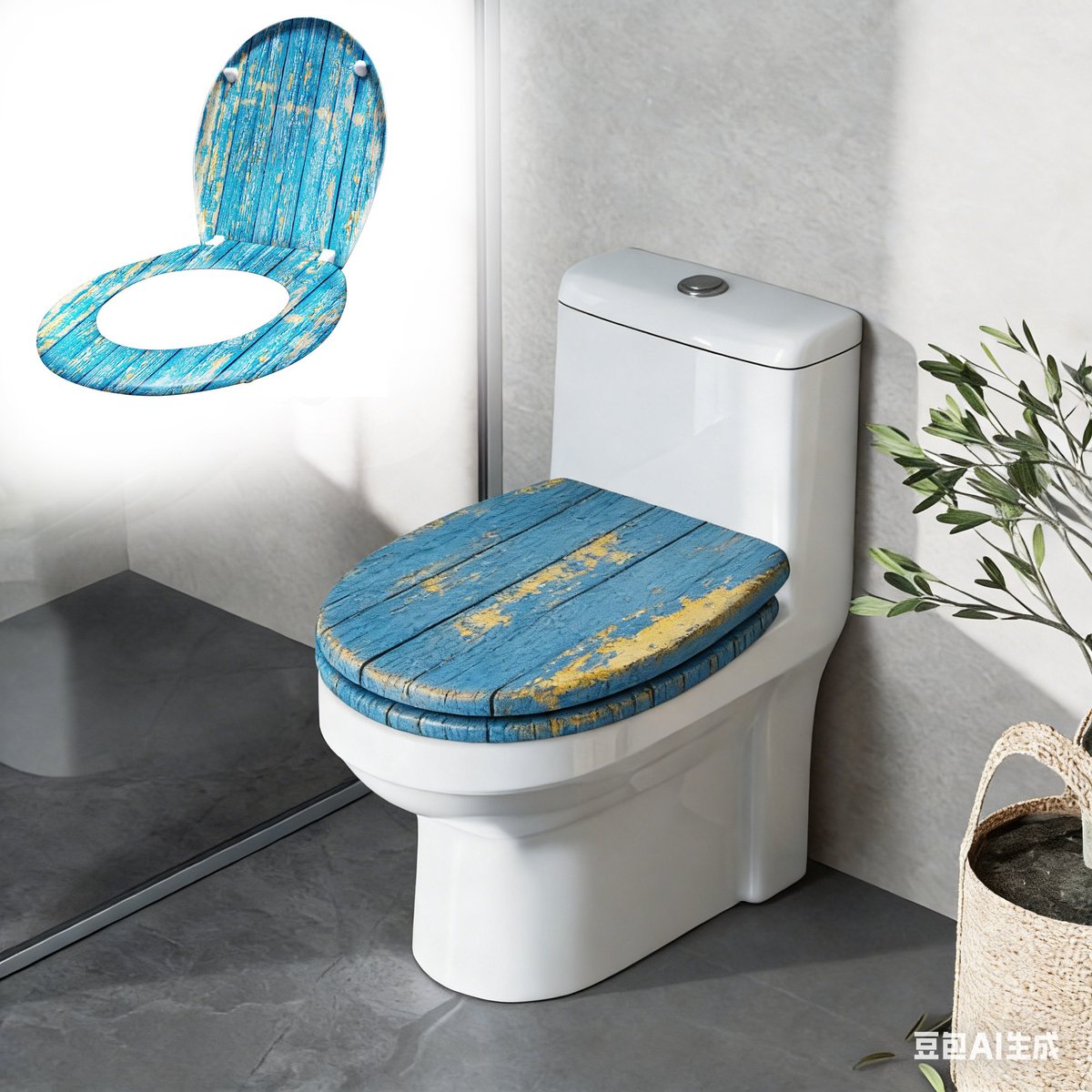 Aufun toiletbril met softclose – blauw – 45 x 38 cm – MDF met thermohardend deksel
