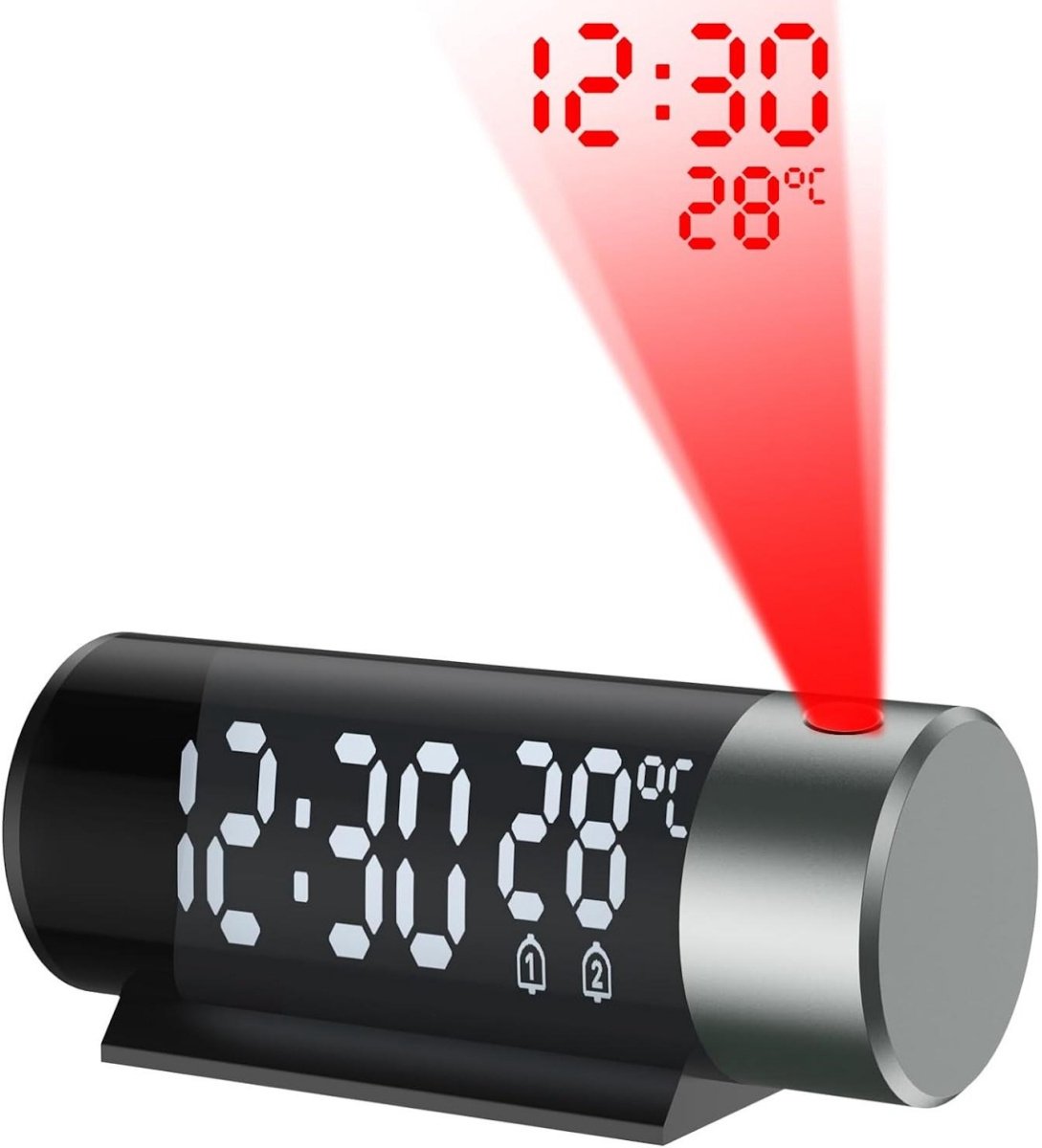 GELLDG Projectiewekker - Digitale projectiewekker - Met temperatuur- en vochtigheidsweergave - 180° projectie - Met snooze-functie - Dubbel alarm - 12/24-uursmodus - Geschikt voor thuis, slaapkamer en kantoor