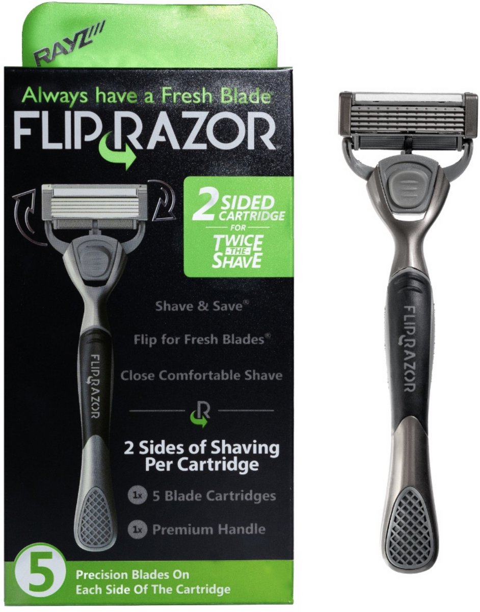 Nieuw! Flip Razor Men's 5 blade Scheermeshouder + 2 scheermesjes = 1 scheermesje aan twee kanten te gebruiken
