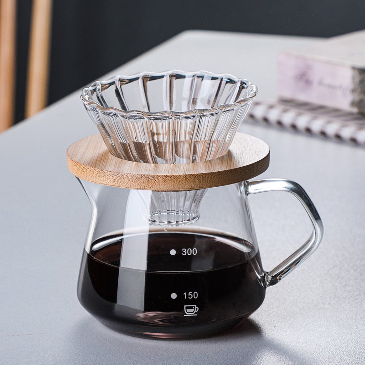 Glazen filterkoffiezetapparaat - set - koffiefilterbeker - deelkan - zetkan - koffieapparatuur - transparant