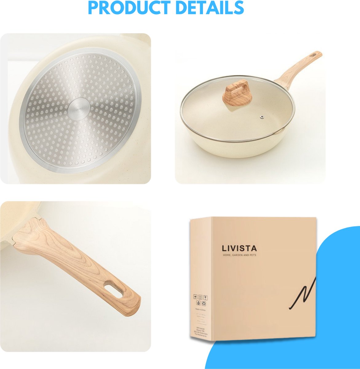 Livista Pannenset 14-delig – Wokpan, Koekenpan, Soeppan & Steelpan – Inclusief Keukengerei – – Makkelijk Schoon te Maken – Geschikt voor Inductie – Beige – foto 5