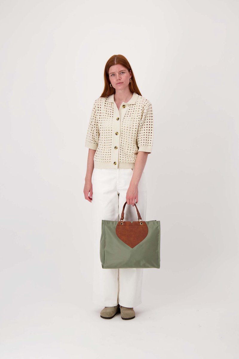 Zusss Nylon Shopper Met Hart 100% Nylon Light Mossgreen
