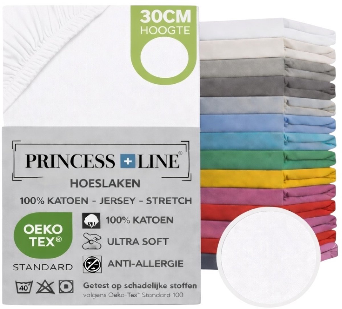Princess Line- Comfortabel Ultra-Soft-Hoeslaken -100% katoen-Jersey -Stretch -Strijkvrij- Rondom elastiek-Hoekhoogte tot 30cm-2Persoons-140x200 cm-Wit