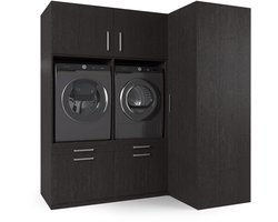 Wasophoogte® Wasmachine Kast Bern - Wasmachine verhoger - Wasmachine ombouw - 700(D)*2030(B)*2110(H) mm - Zwart