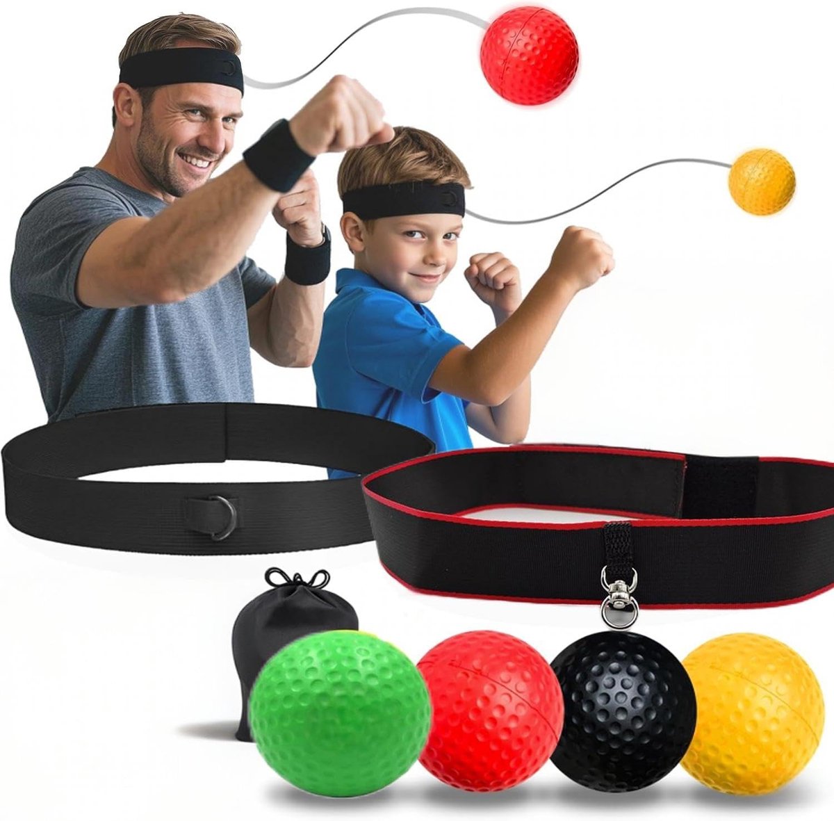 Imperatoris - Reflexbal - Boksbal met Hoofdband - Training voor Reactiesnelheid en Coördinatie - Speedball - Inclusief Elastiek - Verstelbaar - 4 Ballen en 2 Hoofdbanden