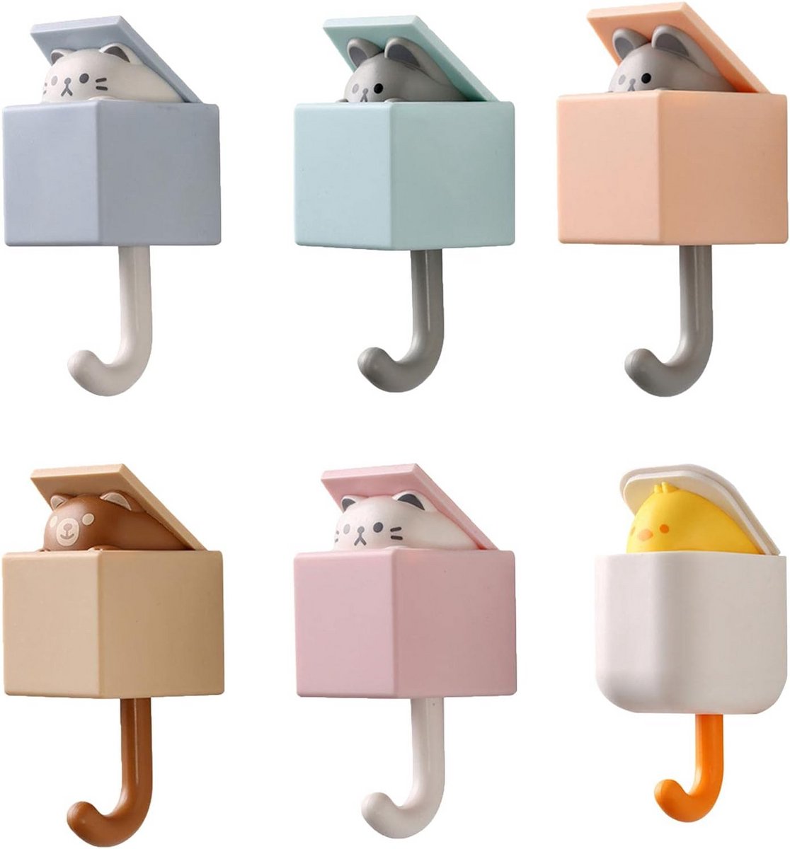 Zelfklevende Kapstokhaken 6 Stuks - Schattige Dierontwerpen voor Jas, Handdoek & Sleutels - Eenvoudig te Monteren Wandhaken