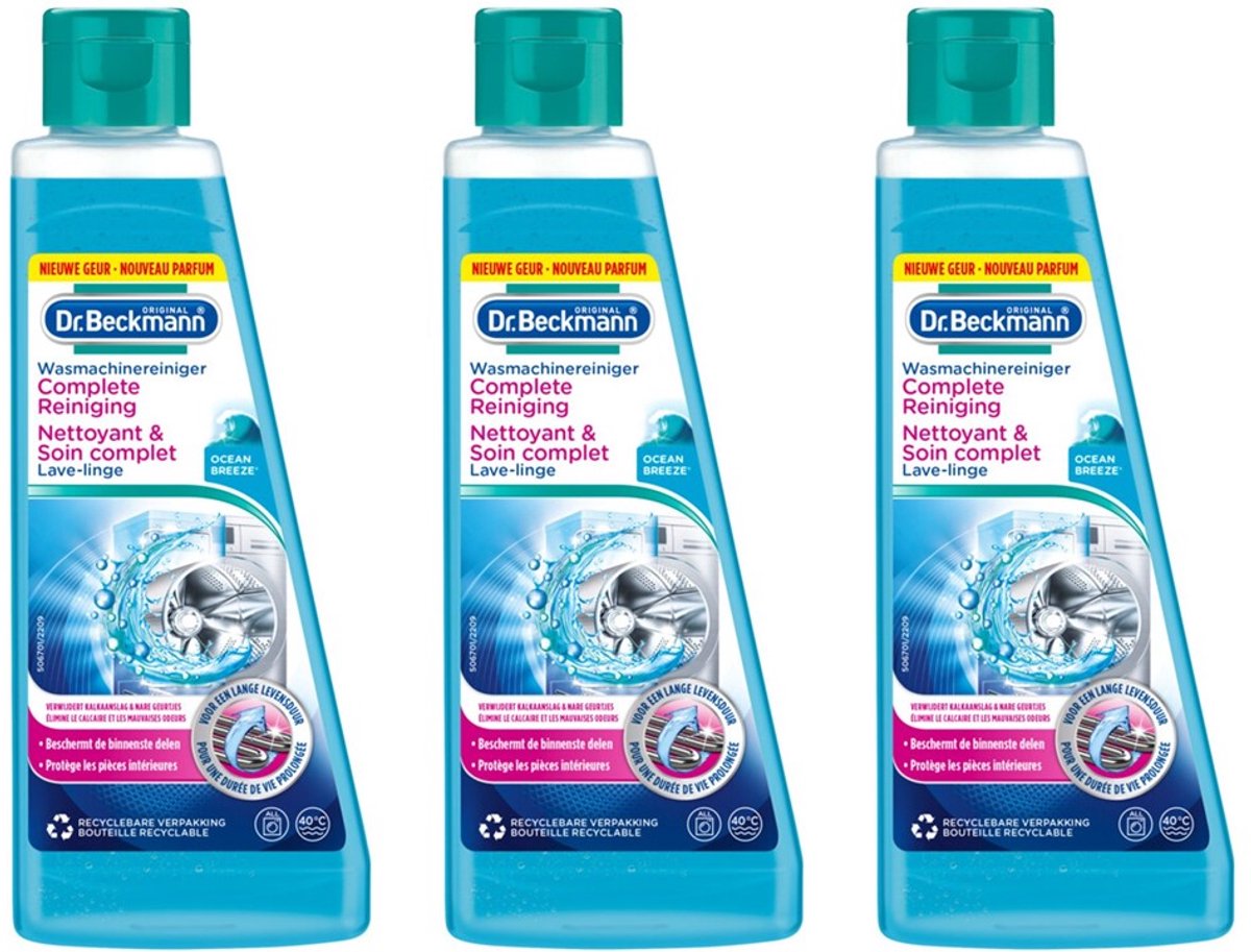 3 x Dr. Beckmann Wasmachinereiniger Ocean Breeze 250 ml - Grootverpakking - Wasmachine Reiniger - Kalkverwijderaar - Wasmachine Schoonmaken - Wasmachine Onderhoud - Ocean Breeze Geur