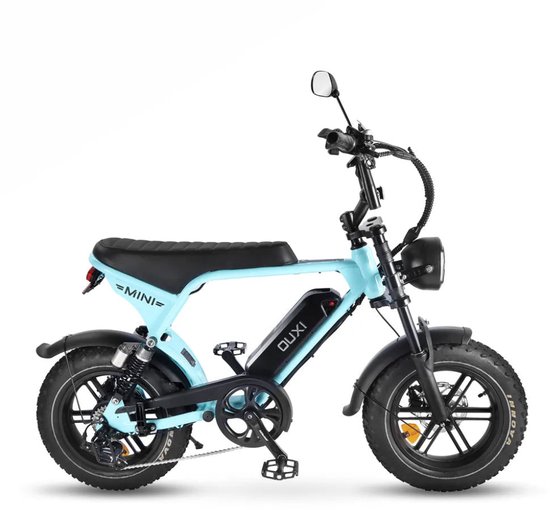 Mini elektrische fatbike 16 inch OUXI V8 Ultra Mini 250W 50 km actieradius 7 versnellingen schijfremmen blauw