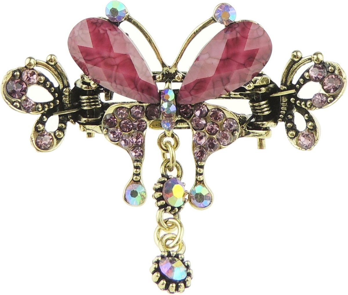 Kleine Gouden Haarspeld Vlinder met Kristal en Strass Steentjes - 6 cm