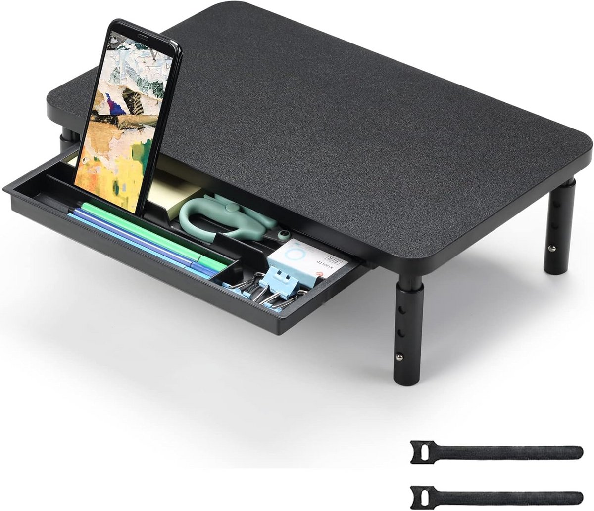 In hoogte verstelbare Monitorstandaard met Opberglade - Ergonomisch Bureau Organizer
