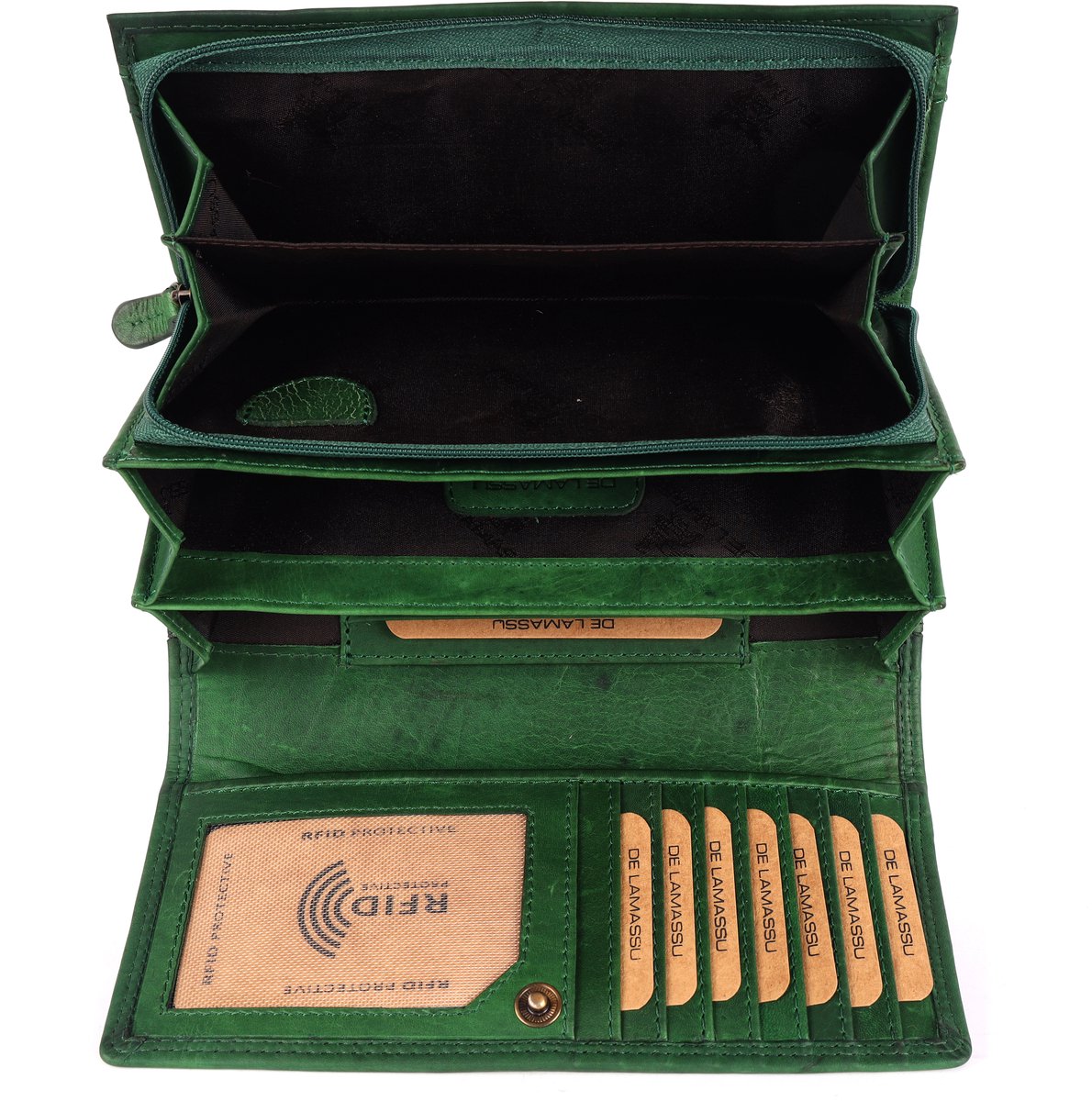 DE LAMASSU® (Orla) damesportemonnee van echt leer – RFID-bescherming, 22 kaartvakken, muntvak, biljetvak, SIM-kaartvak, vintage design, geschenkverpakking – 19 × 9,5 cm