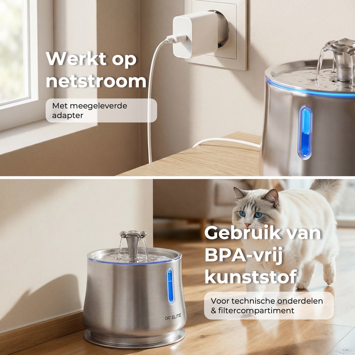 CatElite® - RVS Drinkfontein Kat | Mist - Waterdispenser incl. 3 filters - 2.5L Waterfontein Kat - Kattenfontein - Fluisterstil thumbnail 7